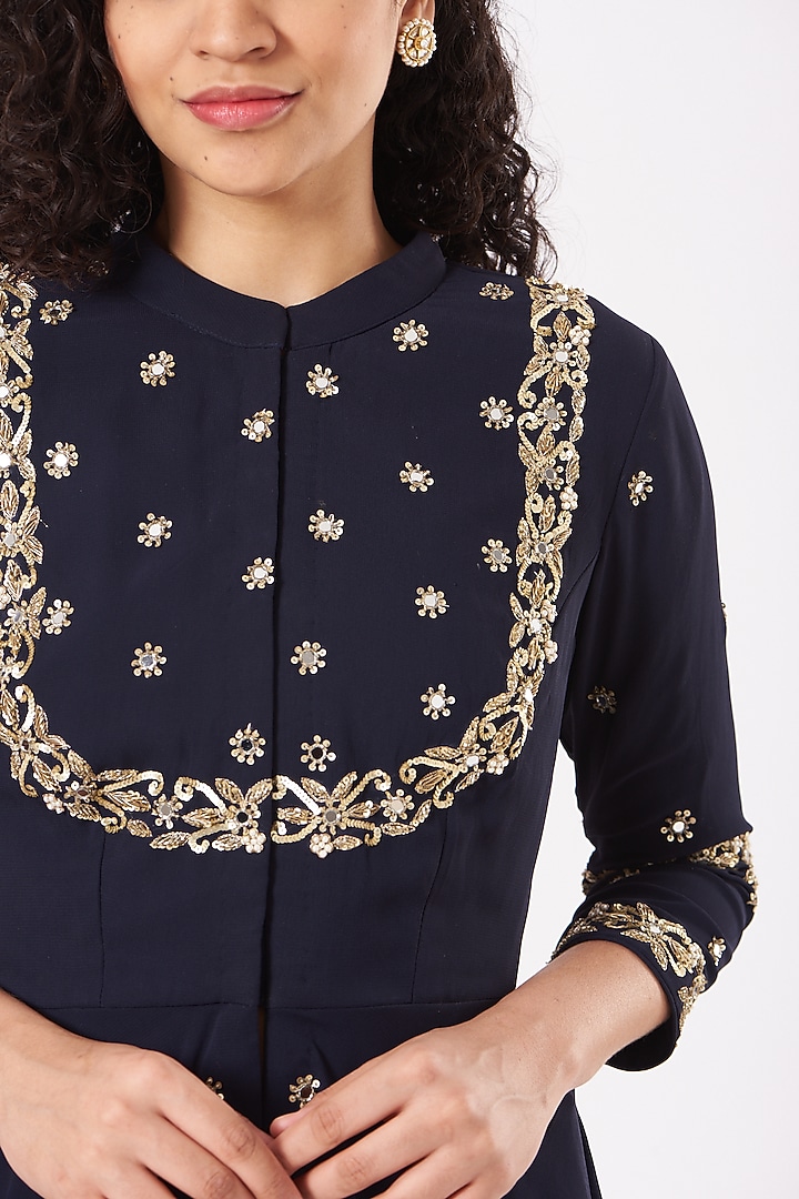 Navy Embroidered Wedding Sharara Set by Kylee at Pernia's Pop Up Shop