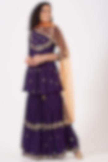 Purple Embroidered Sharara Set by Kylee