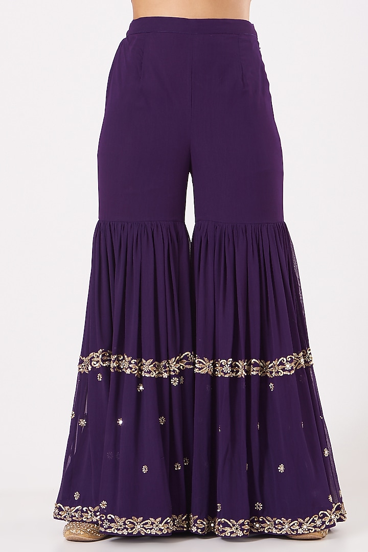 Purple Embroidered Wedding Sharara Set by Kylee at Pernia's Pop Up Shop