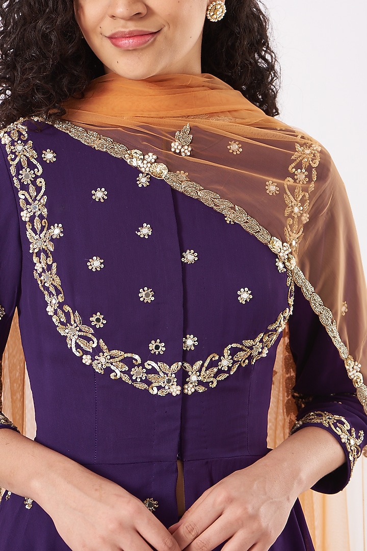 Purple Embroidered Wedding Sharara Set by Kylee at Pernia's Pop Up Shop