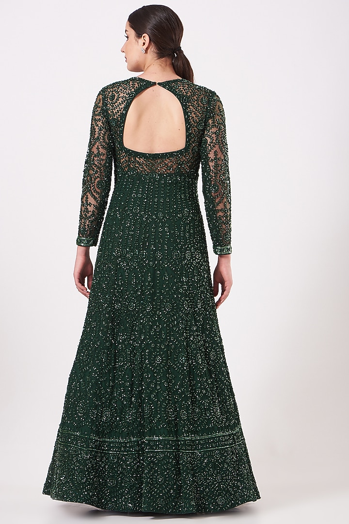 Emerald Green Embroidered Wedding Anarkali Set by Kylee at Pernia's Pop Up Shop