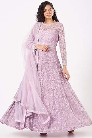 Mauve Embroidered Anarkali Set by Kylee