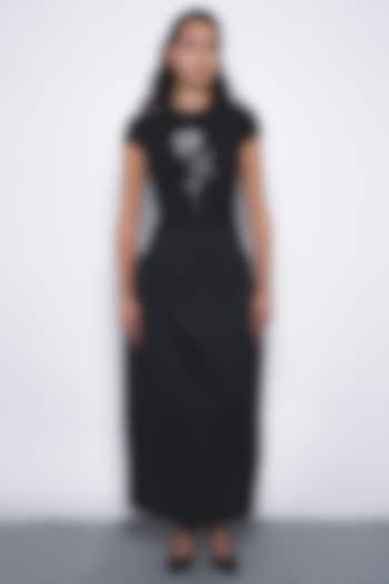 Black Viscose & Polyester Structured Maxi Vacation Dress by Leh at Pernia's Pop Up Shop