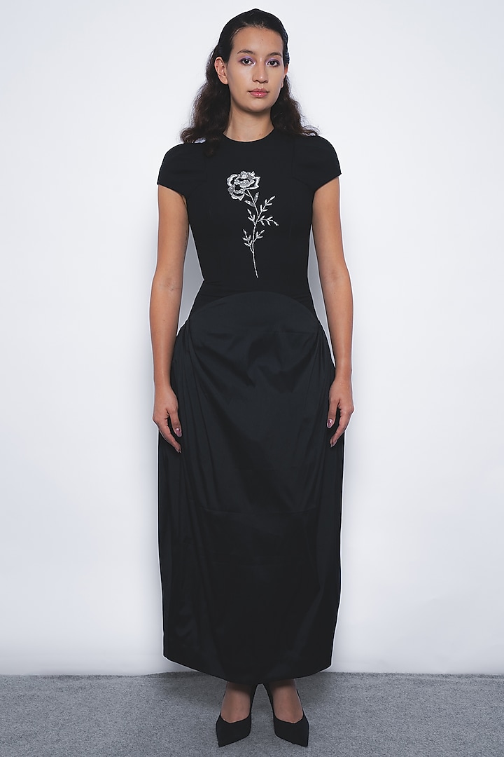 Black Viscose & Polyester Structured Maxi Vacation Dress by Leh at Pernia's Pop Up Shop