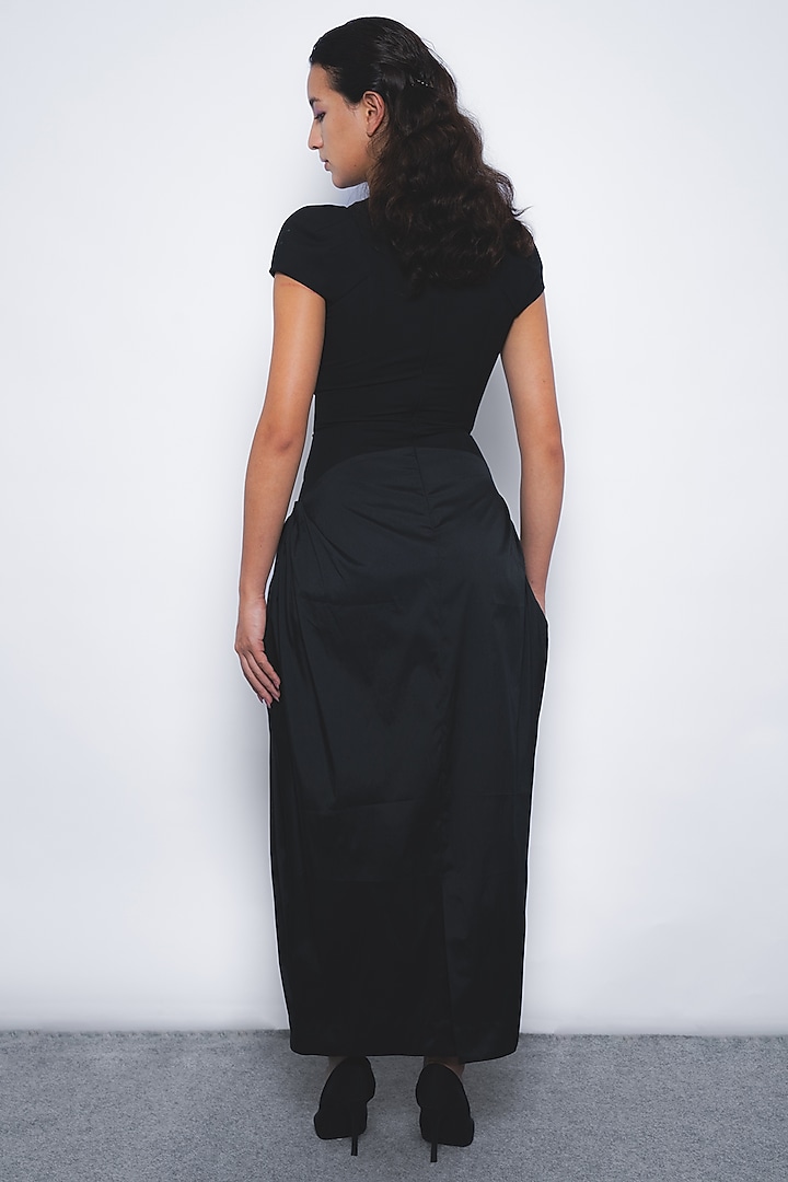 Black Viscose & Polyester Structured Maxi Vacation Dress by LEH STUDIOS at Pernia's Pop Up Shop