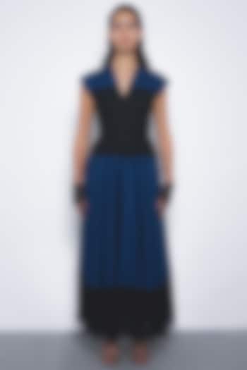 Navy Blue & Black Cotton Maxi Vacation Dress by LEH STUDIOS at Pernia's Pop Up Shop
