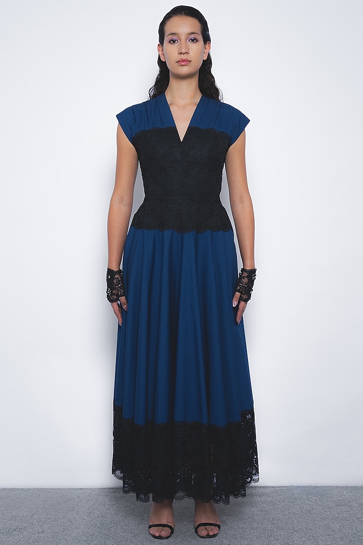 Navy Blue & Black Cotton Maxi Vacation Dress by LEH STUDIOS at Pernia's Pop Up Shop