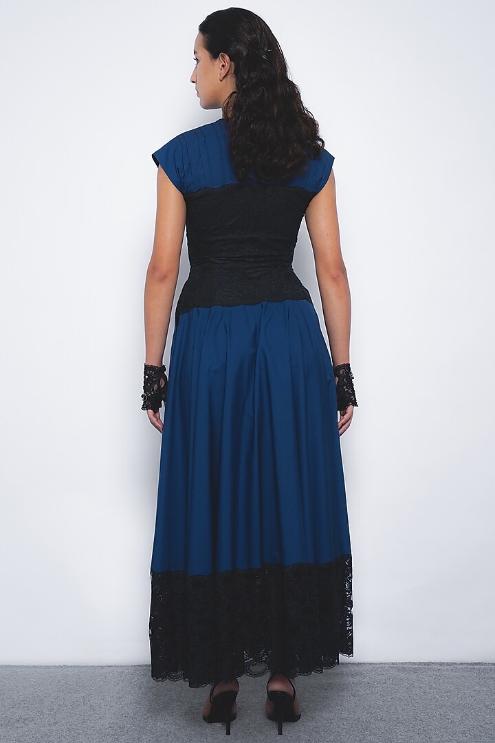 Navy Blue & Black Cotton Maxi Vacation Dress by LEH STUDIOS at Pernia's Pop Up Shop