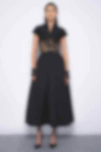 Black Cotton Opera Midi Vacation Dress by Leh at Pernia's Pop Up Shop