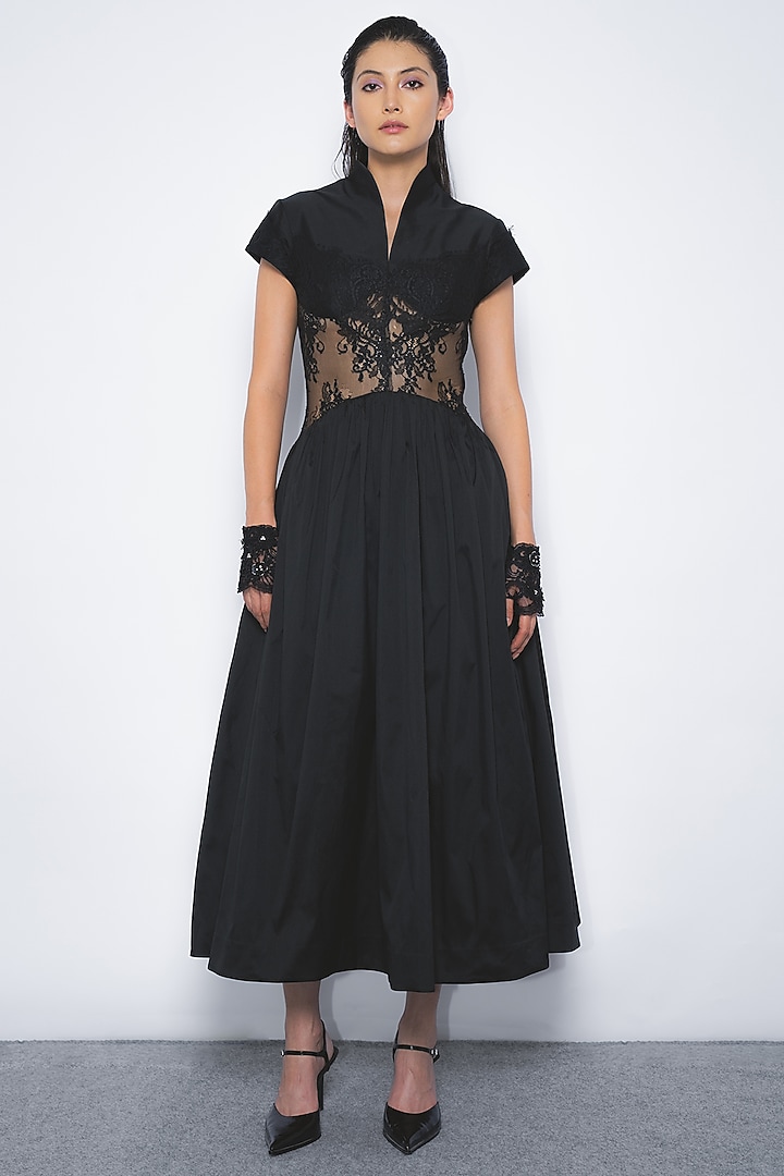Black Cotton Opera Midi Vacation Dress by Leh at Pernia's Pop Up Shop