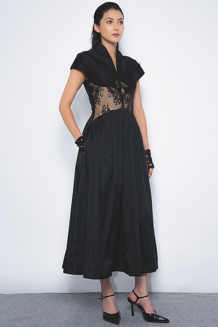 Black Cotton Opera Midi Vacation Dress by LEH STUDIOS at Pernia's Pop Up Shop