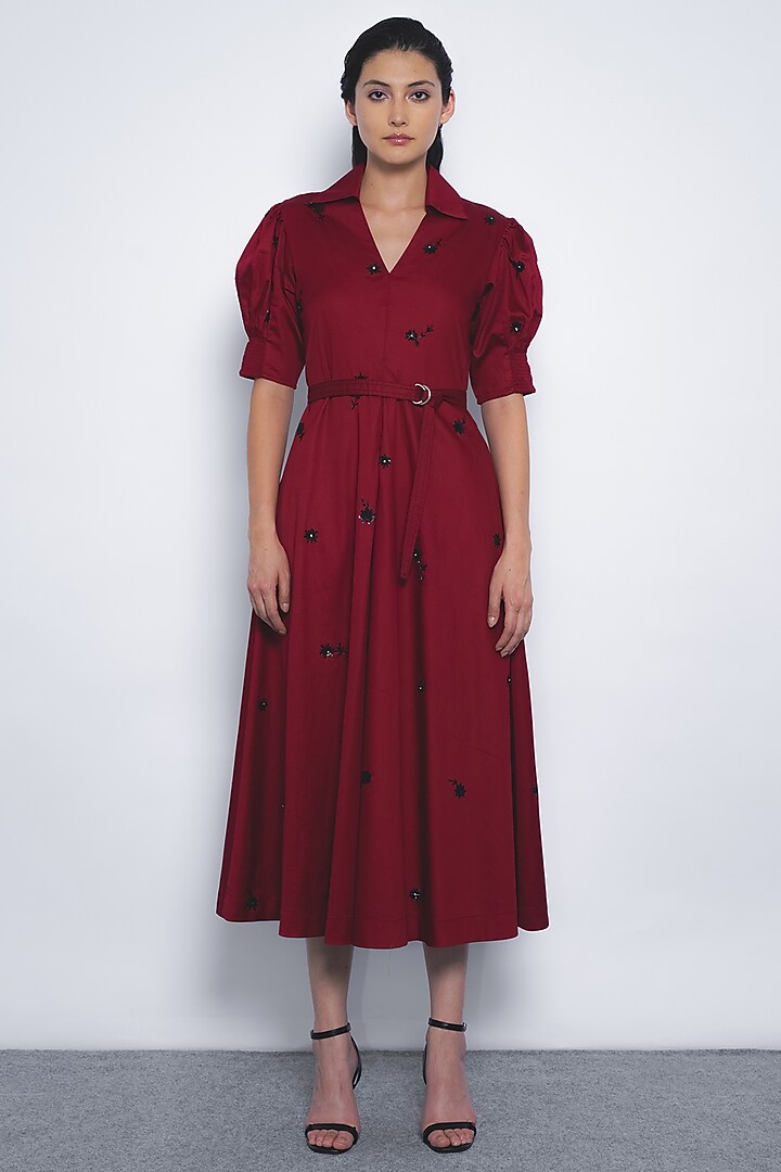 Ruby Cotton Floral Hand Embroidered Midi Vacation Dress by Leh at Pernia's Pop Up Shop