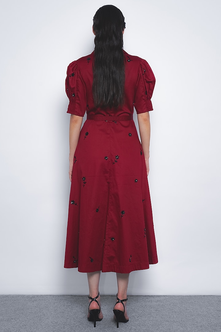 Ruby Cotton Floral Hand Embroidered Midi Vacation Dress by LEH STUDIOS at Pernia's Pop Up Shop