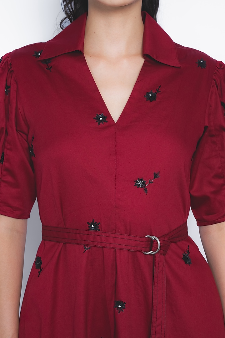 Ruby Cotton Floral Hand Embroidered Midi Vacation Dress by LEH STUDIOS at Pernia's Pop Up Shop