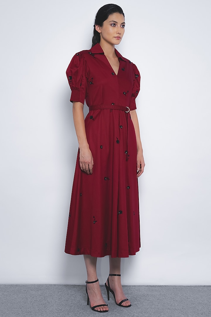 Ruby Cotton Floral Hand Embroidered Midi Vacation Dress by LEH STUDIOS at Pernia's Pop Up Shop