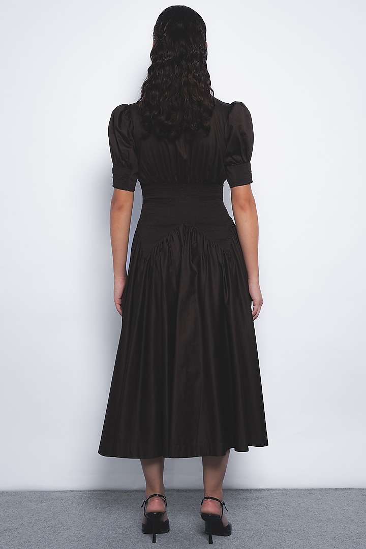 Chocolate Brown Cotton Midi Vacation Dress by LEH STUDIOS at Pernia's Pop Up Shop
