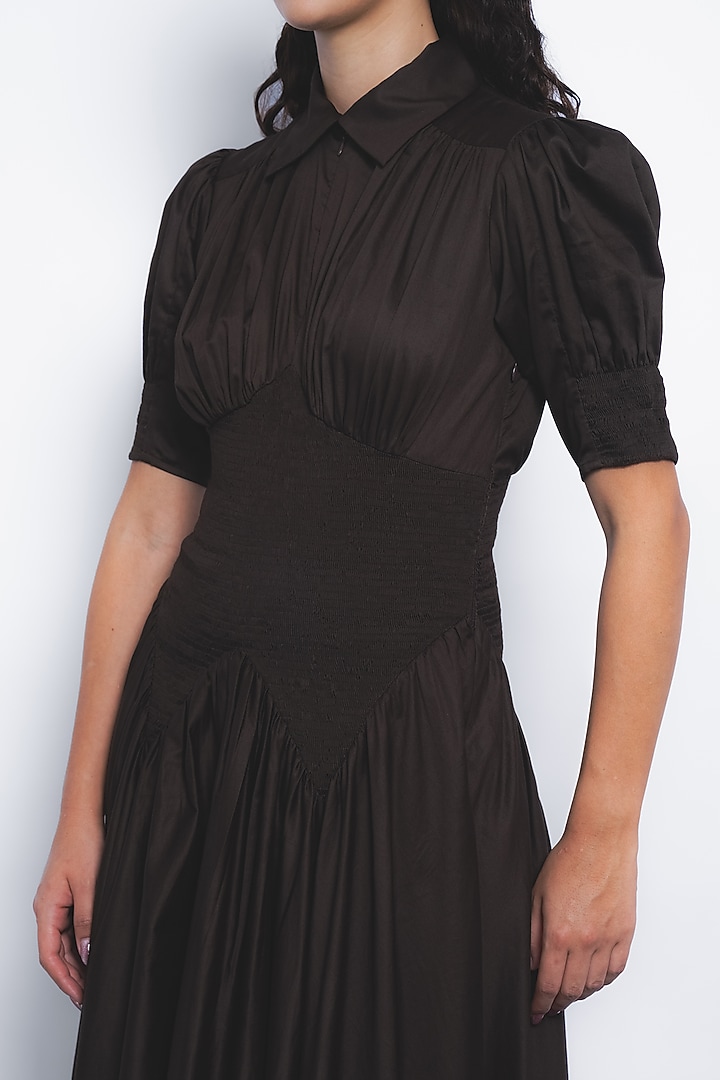 Chocolate Brown Cotton Midi Vacation Dress by LEH STUDIOS at Pernia's Pop Up Shop