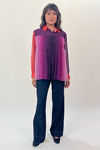 Multi-Colored Viscose Gradient Printed Top by LEH STUDIOS