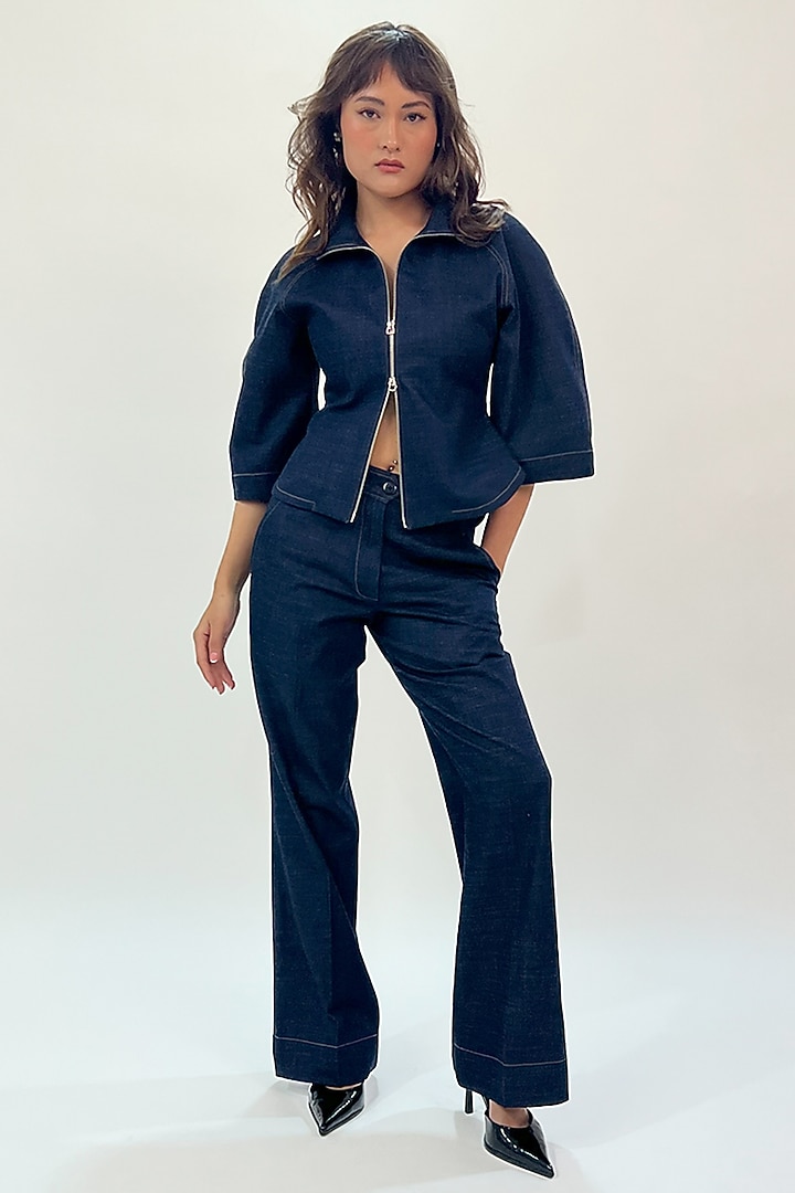 Blue Denim Zipper Top by LEH STUDIOS at Pernia's Pop Up Shop