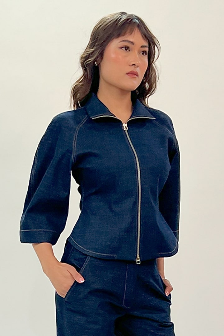 Blue Denim Zipper Top by LEH STUDIOS at Pernia's Pop Up Shop