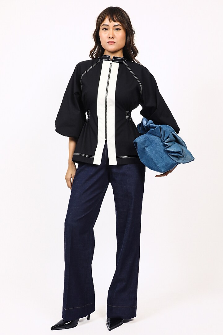 Black & Off White Cotton Top by LEH STUDIOS at Pernia's Pop Up Shop