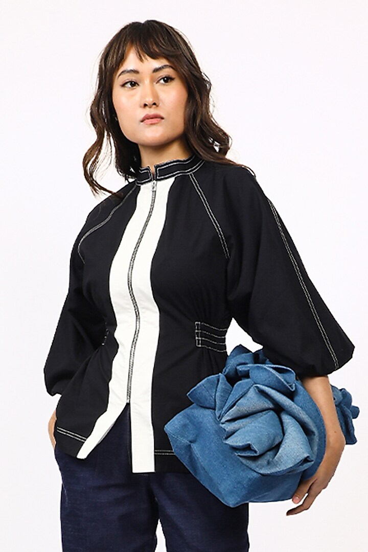 Black & Off White Cotton Top by LEH STUDIOS at Pernia's Pop Up Shop