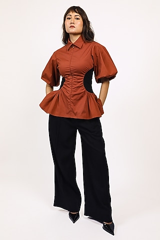 Brown & Black Cotton Top by LEH STUDIOS