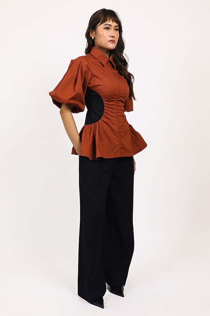 Brown & Black Cotton Top by LEH STUDIOS at Pernia's Pop Up Shop
