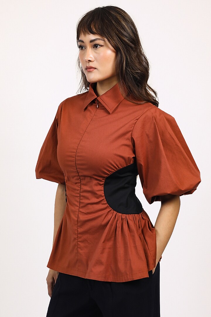 Brown & Black Cotton Top by LEH STUDIOS at Pernia's Pop Up Shop
