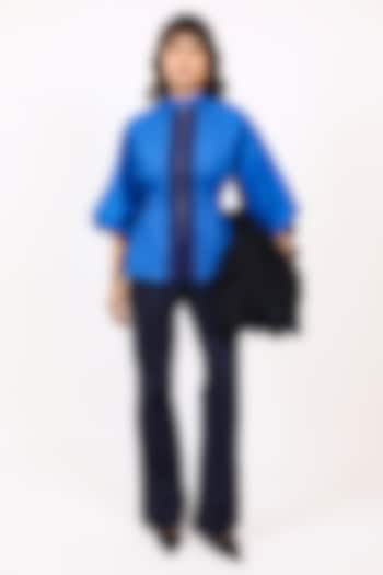 Blue Cotton Panelled Top by LEH STUDIOS at Pernia's Pop Up Shop