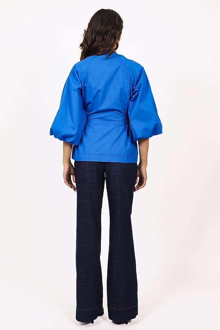 Blue Cotton Panelled Top by LEH STUDIOS at Pernia's Pop Up Shop