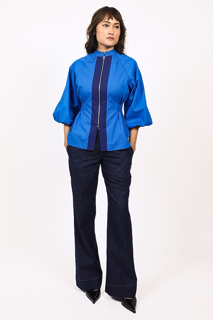 Blue Cotton Panelled Top by LEH STUDIOS at Pernia's Pop Up Shop