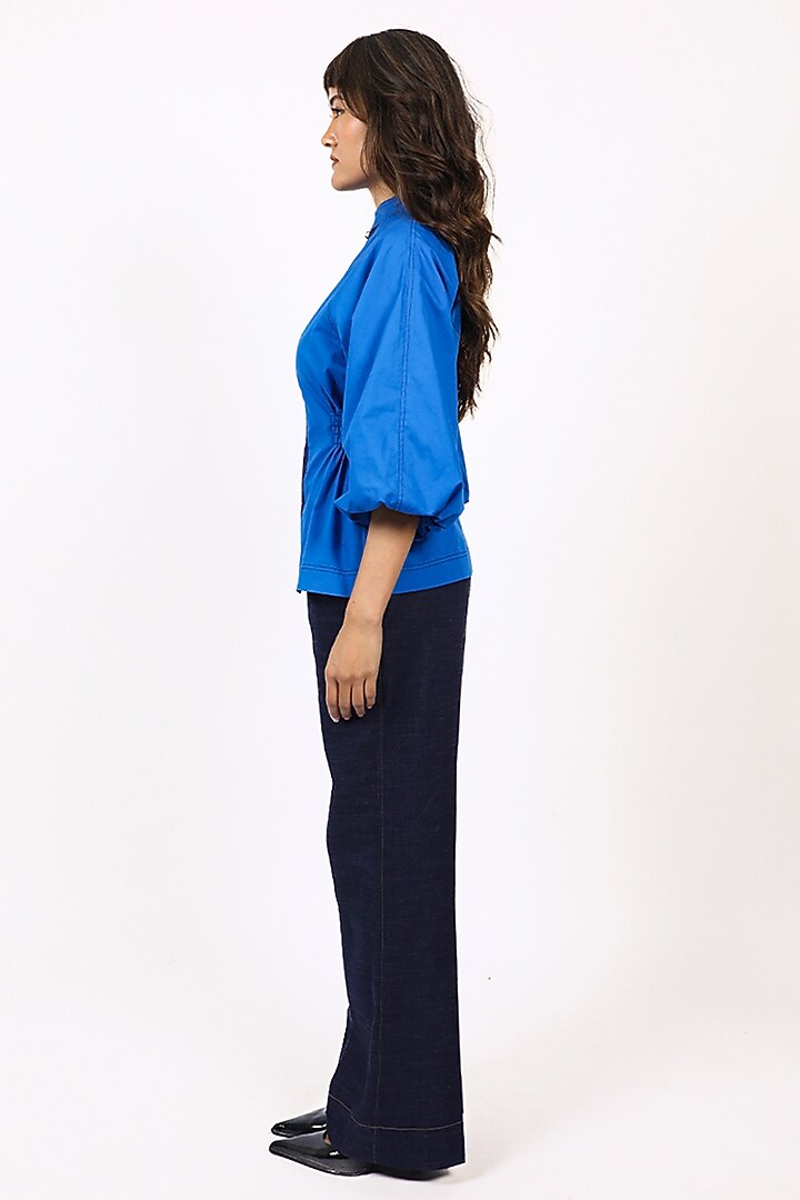 Blue Cotton Panelled Top by LEH STUDIOS at Pernia's Pop Up Shop