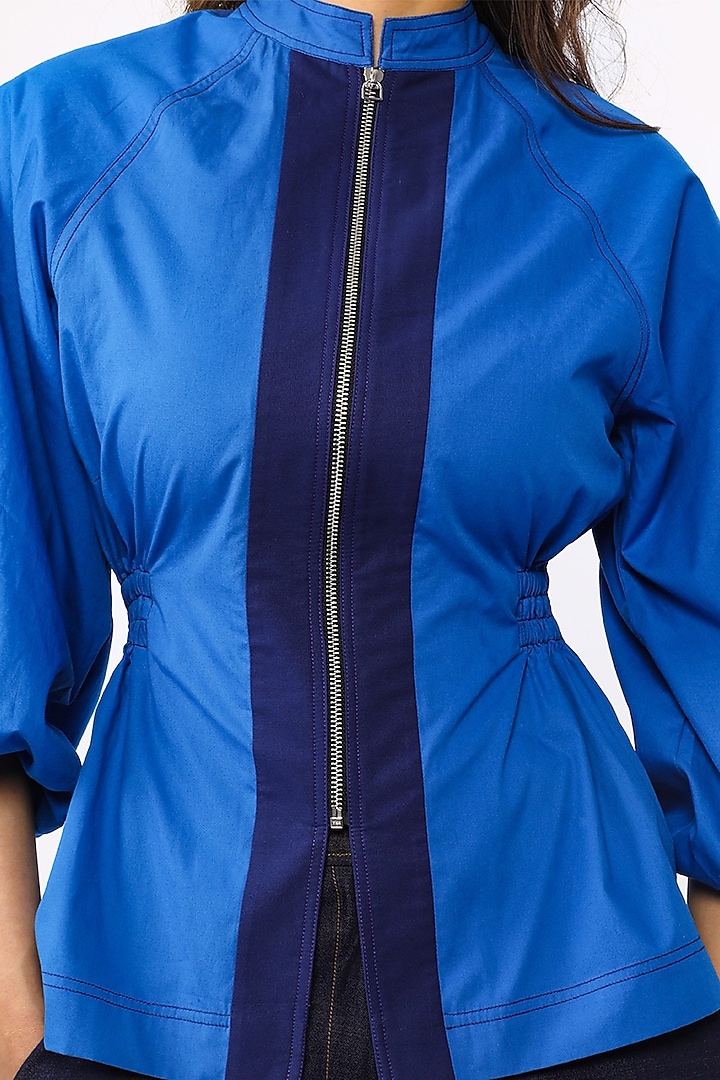 Blue Cotton Panelled Top by LEH STUDIOS at Pernia's Pop Up Shop
