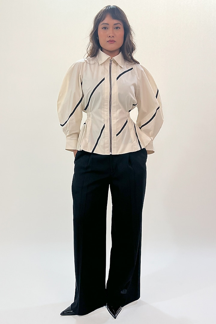 Off White & Black Cotton BubbleTop by LEH STUDIOS at Pernia's Pop Up Shop