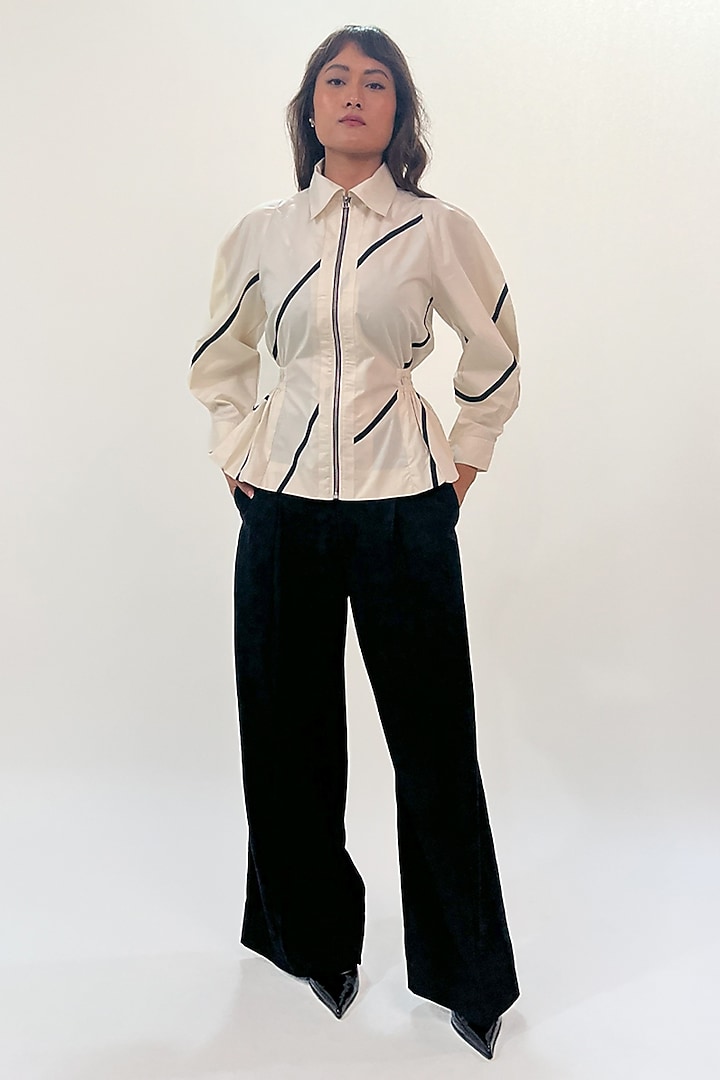 Off White & Black Cotton BubbleTop by LEH STUDIOS at Pernia's Pop Up Shop