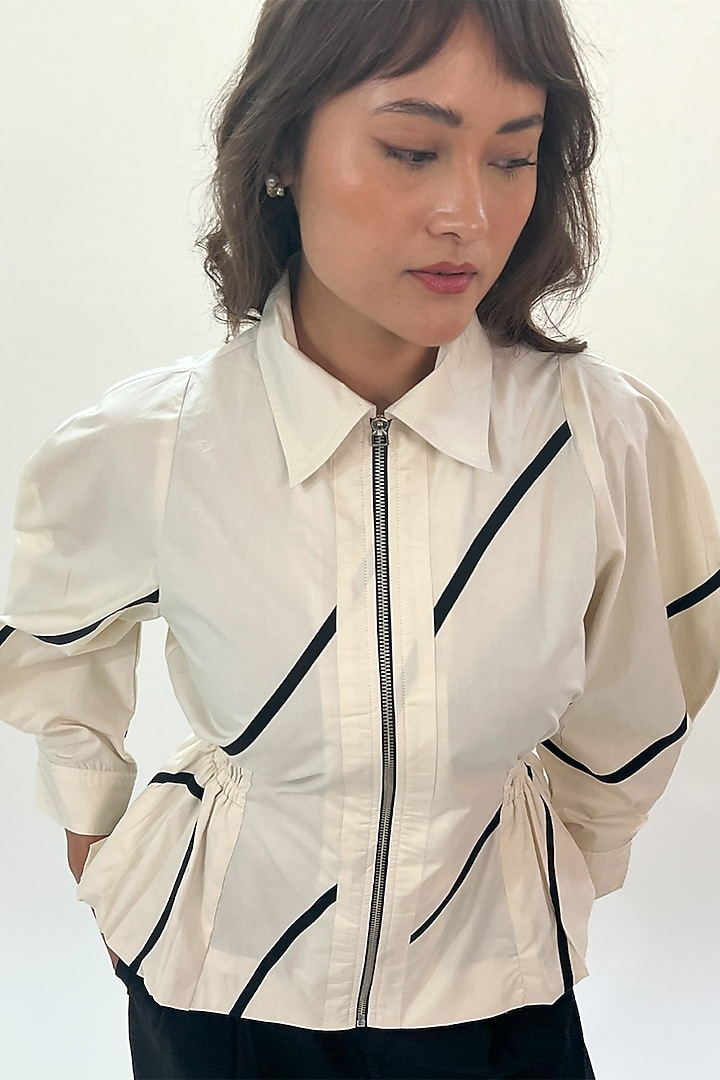Off White & Black Cotton BubbleTop by LEH STUDIOS at Pernia's Pop Up Shop