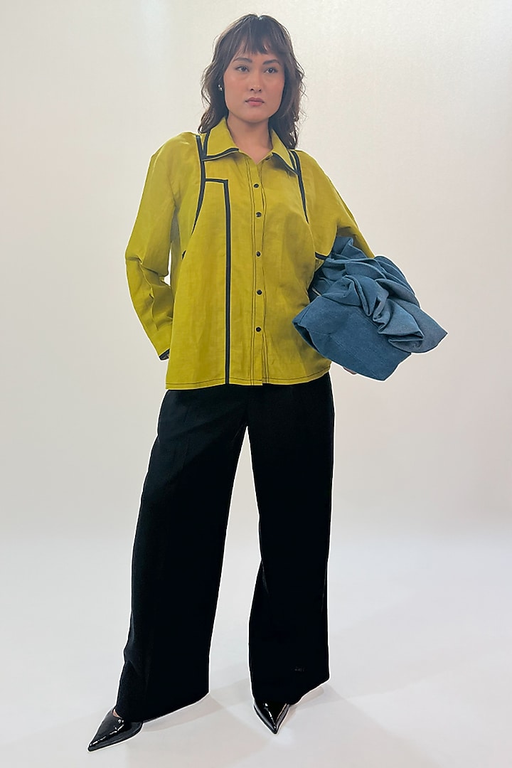 Green Linen Shirt by LEH STUDIOS at Pernia's Pop Up Shop