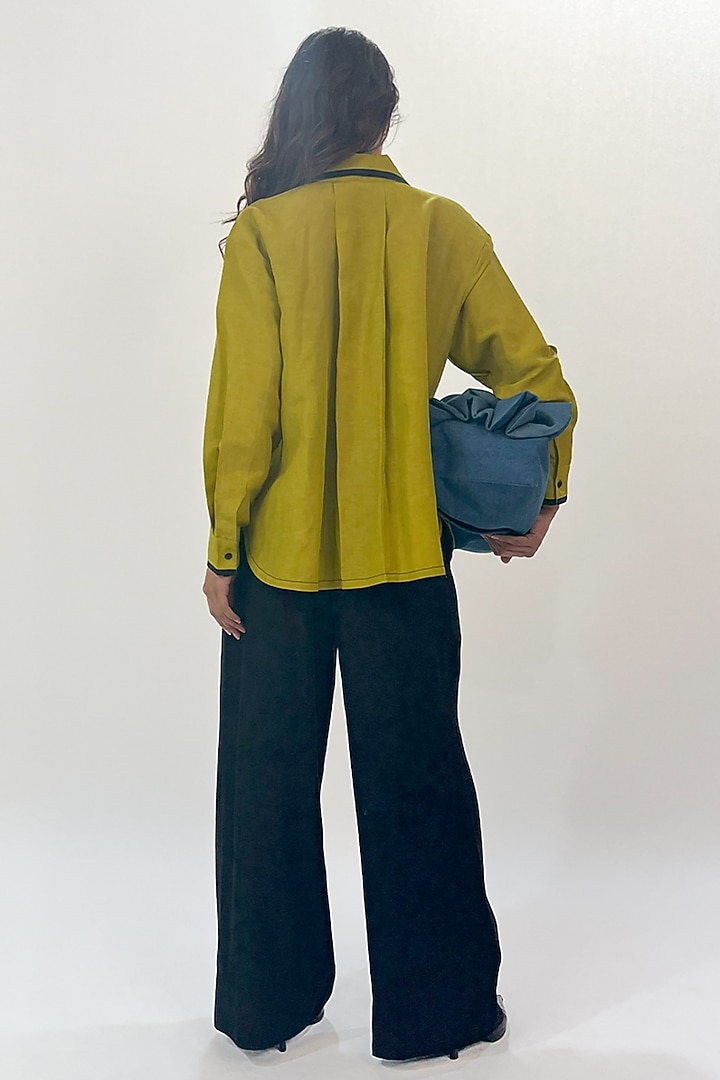 Green Linen Shirt by LEH STUDIOS at Pernia's Pop Up Shop