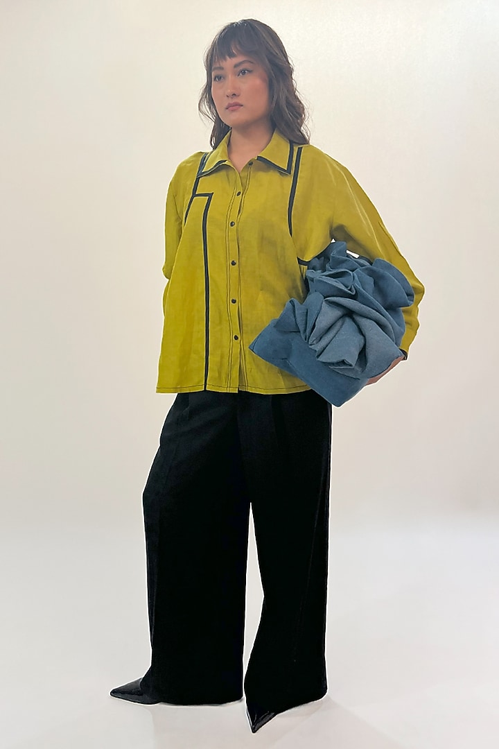 Green Linen Shirt by LEH STUDIOS at Pernia's Pop Up Shop