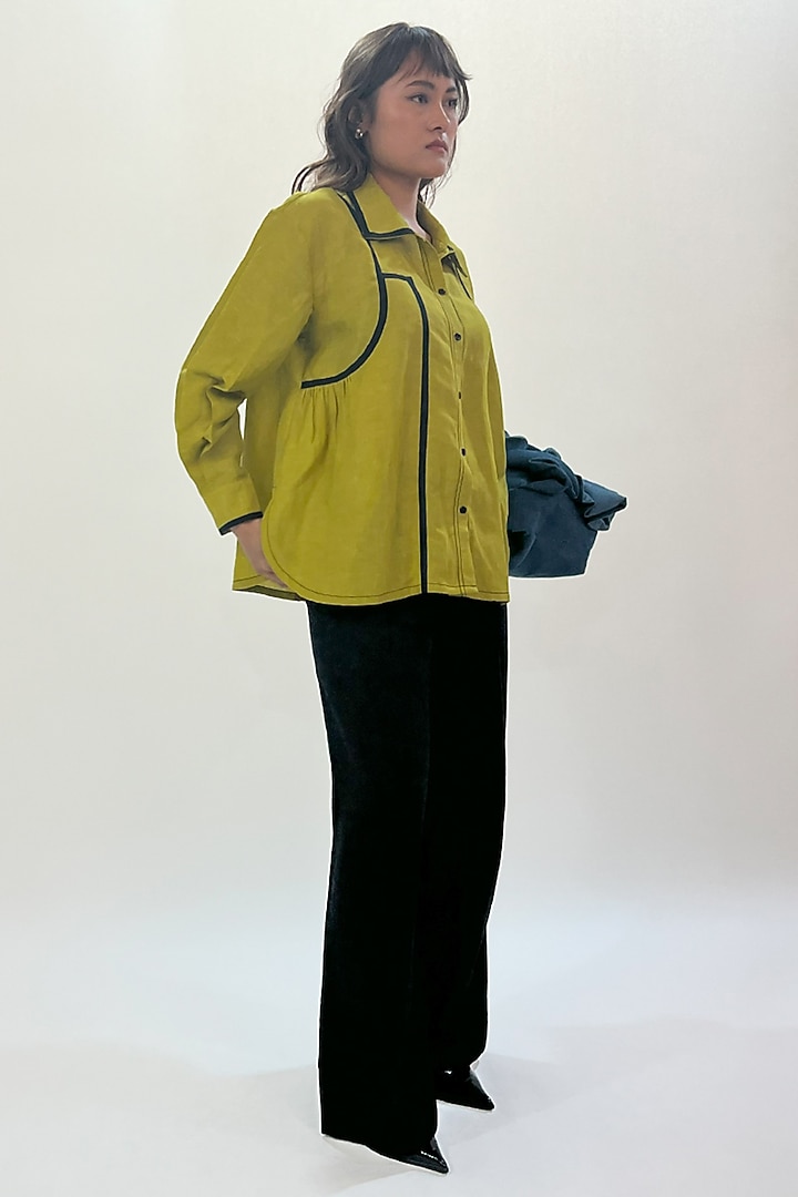 Green Linen Shirt by LEH STUDIOS at Pernia's Pop Up Shop
