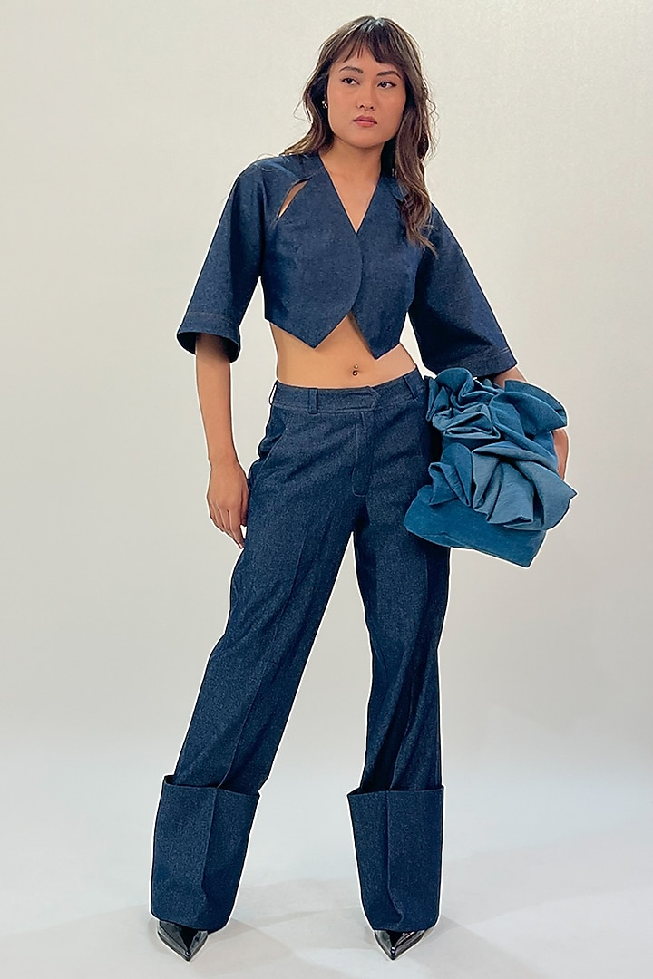Blue Denim Cropped Top by LEH STUDIOS at Pernia's Pop Up Shop
