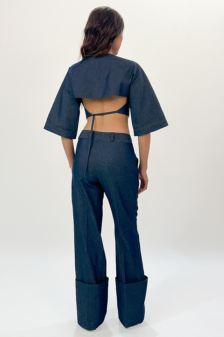 Blue Denim Cropped Top by LEH STUDIOS at Pernia's Pop Up Shop
