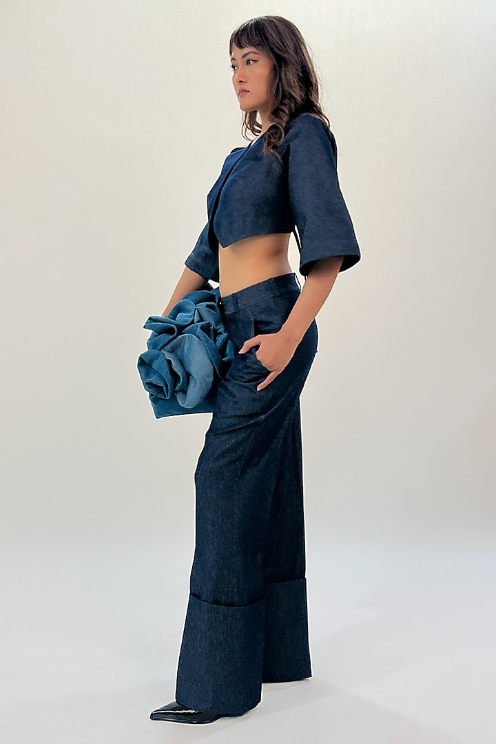 Blue Denim Cropped Top by LEH STUDIOS at Pernia's Pop Up Shop