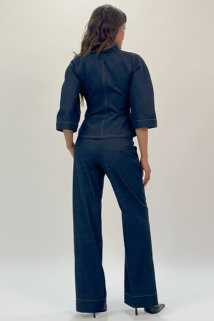 Blue Denim Flared Pants by LEH STUDIOS at Pernia's Pop Up Shop