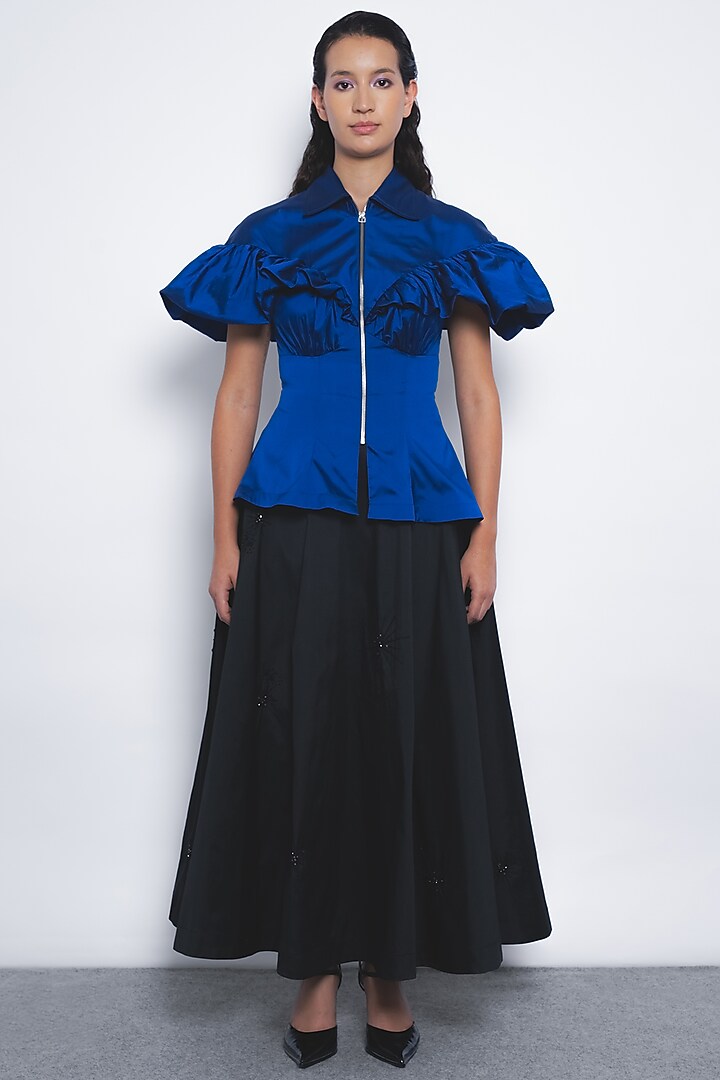 Lapis Blue Polyester Cumulus Top by Leh at Pernia's Pop Up Shop
