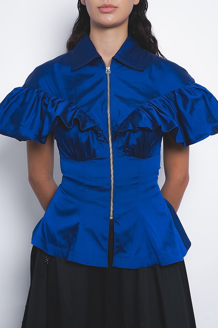Lapis Blue Polyester Cumulus Top by LEH STUDIOS at Pernia's Pop Up Shop