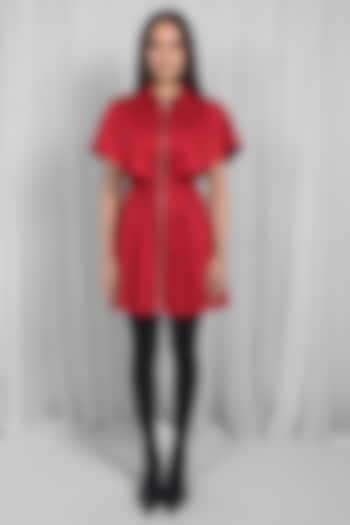 Red Cotton Mini Vacation Dress by LEH STUDIOS at Pernia's Pop Up Shop