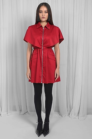 Red Cotton Mini Dress by LEH STUDIOS