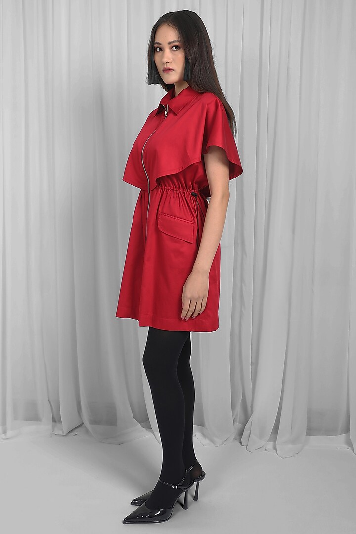 Red Cotton Mini Vacation Dress by LEH STUDIOS at Pernia's Pop Up Shop